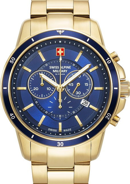 Swiss Alpine Military Chronograph, Quarz, Edelstahl, Blau, 44 mm, Herren - Bild 1