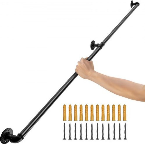VEVOR Retro Wasserrohr Handlauf aus Kohlenstoffstahl für Innen- und Außenbereich, 2x 212 cm, Tragfähigkeit 200 kg, Industrieller Stil mit Wandhalterungen - Bild 1