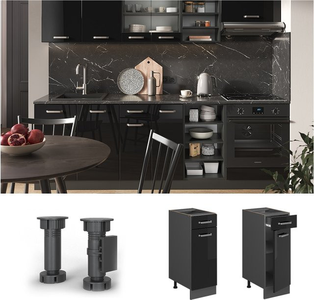 Vicco Küchenunterschrank R-Line Schwarz Hochglanz Anthrazit Breite: 30 cm - Bild 3