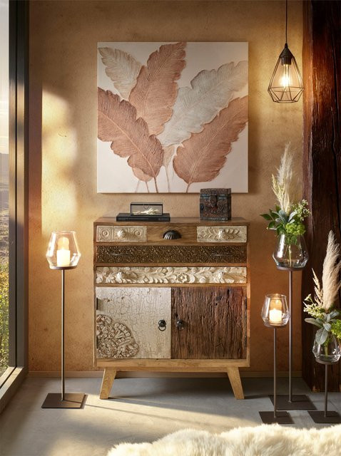 heine home Kunstleinwand mit Blätter-Motiv in Holzoptik, Breite: 80 cm, Höhe: 80 cm - Bild 1