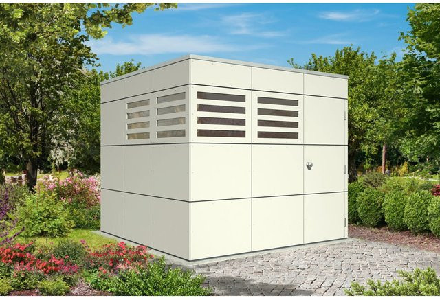 Skan Holz Gartenhaus Melbourne 3 aus Holz mit Flachdach in Grau, B/T/H: 253 x 253 x 223 cm - Bild 1