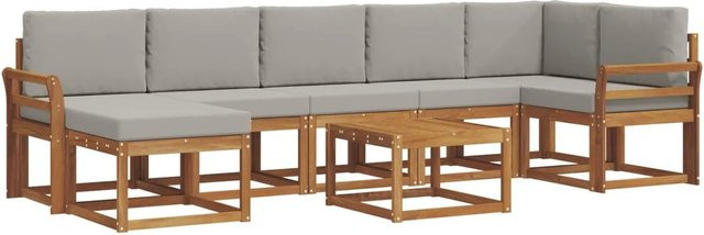 vidaXL Outdoor-Sofagarnitur 8-teilig aus Akazienholz mit Kissen in Grau und Natur - Bild 1