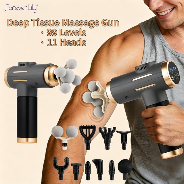foreverlily Elektrische Faszienpistole, Unisex, 11 Massageköpfe - Bild 1
