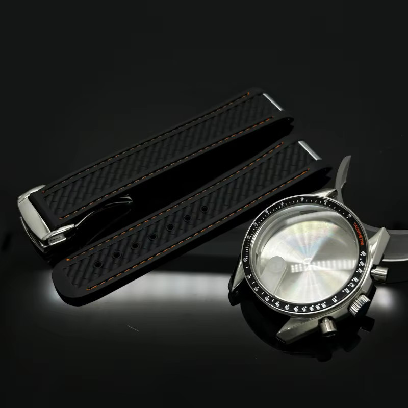 GMOGAR Uhrengehäuse Speedmaster, 39,7 mm, Silikonarmband, Silber - Bild 1