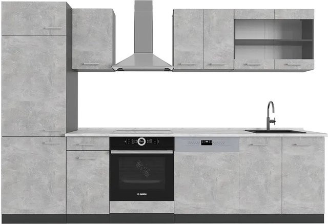 Vicco R-Line Küchenzeile Beton Anthrazit in Marmor-Optik, Breite: 300 cm - Bild 1