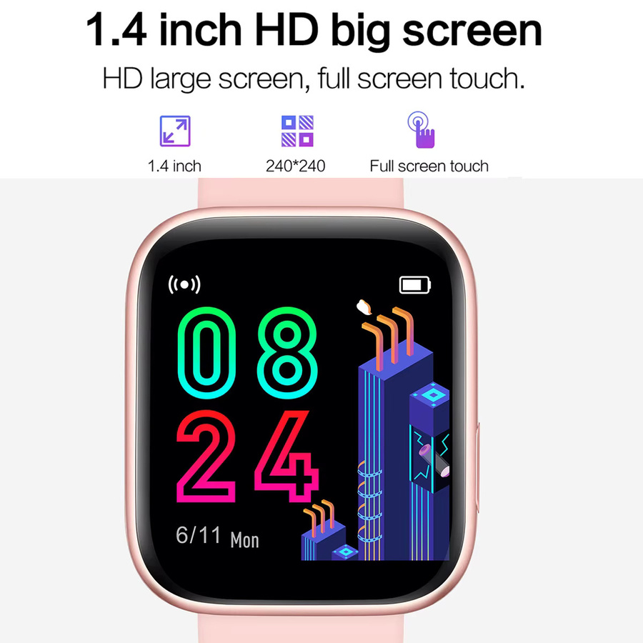 MISIRUN Smartwatch für Damen in Pink mit 1,4 Zoll Touchscreen, Herzfrequenzmessung, Schlafüberwachung und IP67 wasserdicht für Sport und Fitness - Bild 2