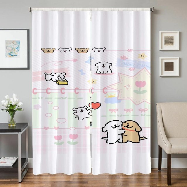 Household supplies MH Verdunklungsvorhänge mit Malteser Hund Motiv, 2er-Set, Farbe: Weiß, Breite: 50 cm, Höhe: 70 cm - Bild 1