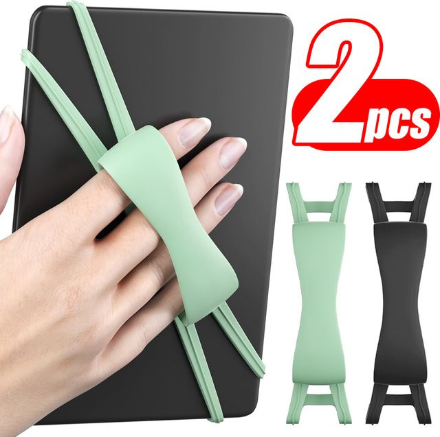 Weiche Silikon-Handschlaufe für E-Book-Tablets als bequemer Fingergriffhalter in Schwarz oder Grün - Bild 1