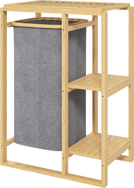 HOMCOM Wäschekorb aus Bambus mit herausnehmbarem Beutel, Farbe: Grau, B/T/H: 50 x 32 x 70 cm - Bild 1