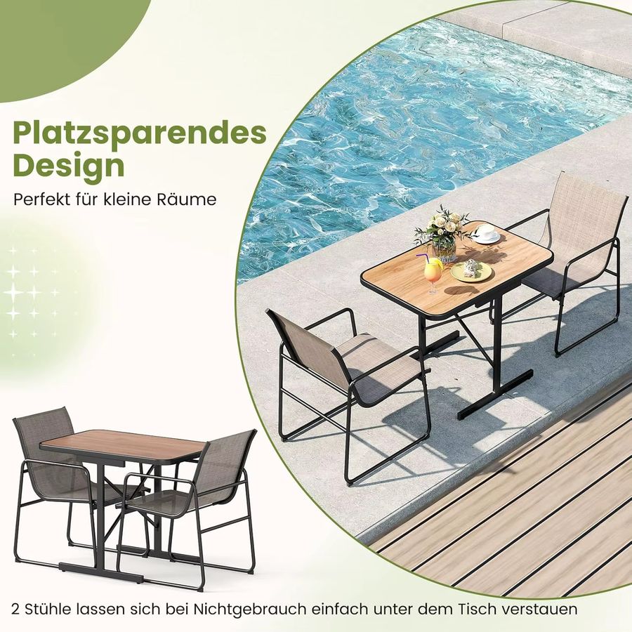 GOFLAME 3-teiliges Gartenmöbel-Set mit Bistrotisch und 2 Stühlen in Braun - Bild 2