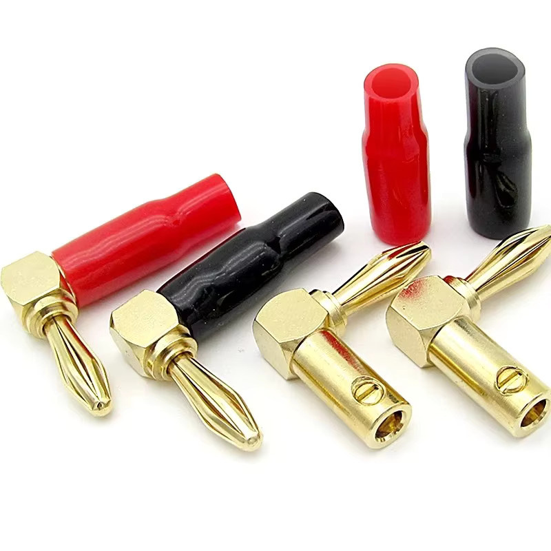 4/8er Set L-förmige Bananenstecker 4mm mit weicher Kunststoffhülle 90 Grad Winkel Stecker in Rot und Schwarz für Audio Video Lautsprecher - Bild 2