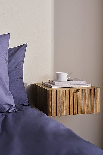 Jotex PALANZO Nachttisch in Beige und Braun, wandmontiert, minimalistisches Design aus Holz und MDF, gestreift und matt - Bild 1