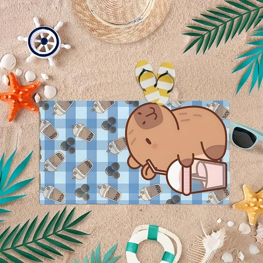 Dalangpa Mikrofaser-Strandtuch mit Bären- und Milchtee-Muster, super saugfähig und schnell trocknend, weiß/mehrfarbig, Breite: 40 cm, Höhe: 60 cm - Bild 4