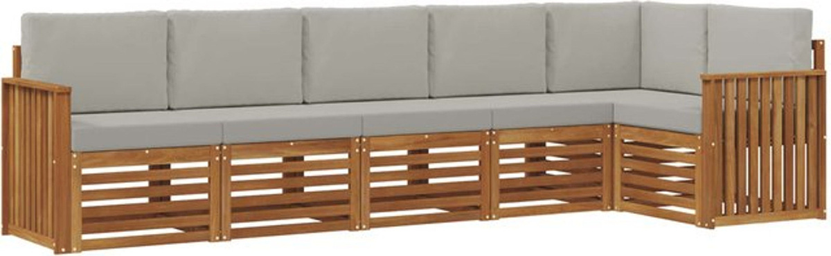 Ecksofa Set 6-teilig aus Massivholz Akazie in Natur und Hellgrau von vidaXL - Bild 1