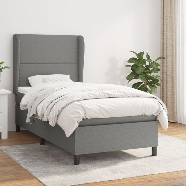 vidaXL Boxspringbett mit Matratze Hybrid-Design Dunkelgrau B/T/H: 90 x 200 cm - Bild 2