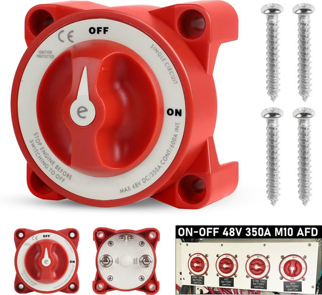 CNSPEED Marine-Einzelkreis-Batterie-Trennschalter E-Serie, rot, 12–48 V, 350–600 A, mit AFD und wasserdichtem Zündschutz - Bild 1