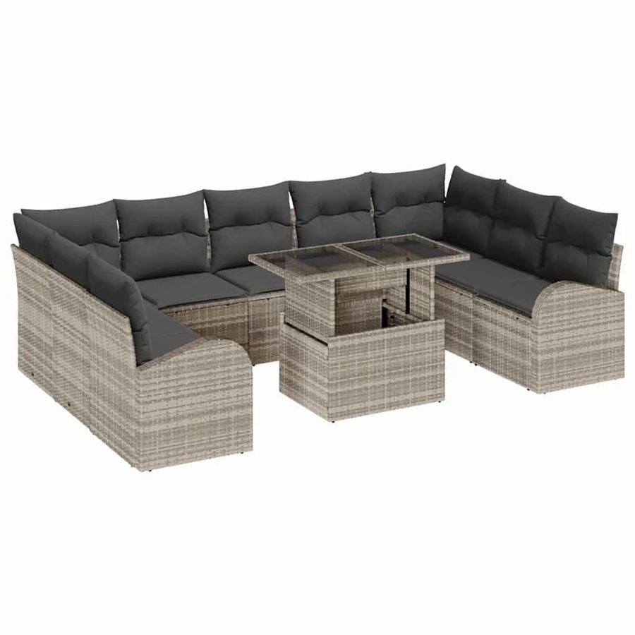 vidaXL Garten-Sofa-Set aus Polyrattan in Hellgrau mit 10 Teilen, L-Form mit Eckelement, Couchtisch und integriertem Stauraum - Bild 2