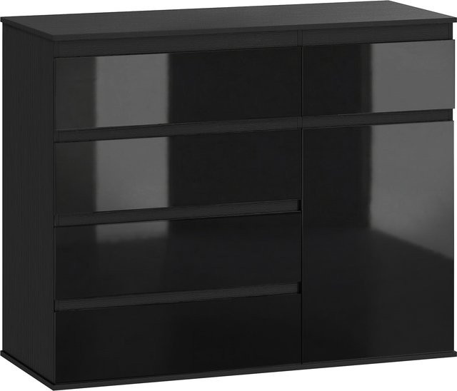 HOMCOM Sideboard Kommode mit 5 Schubladen und Soft-Close-Funktion, Aufbewahrungsschrank mit verstellbarem Regal für Wohnzimmer, Küche oder Esszimmer, Hochglanz Schwarz, B/T/H: 100 x 40 x 80 cm - Bild 1