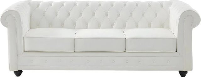 Vente-unique Chesterfield Sofa aus weißem Büffelleder ohne Schlafmöglichkeit Breite: 205 cm - Bild 1
