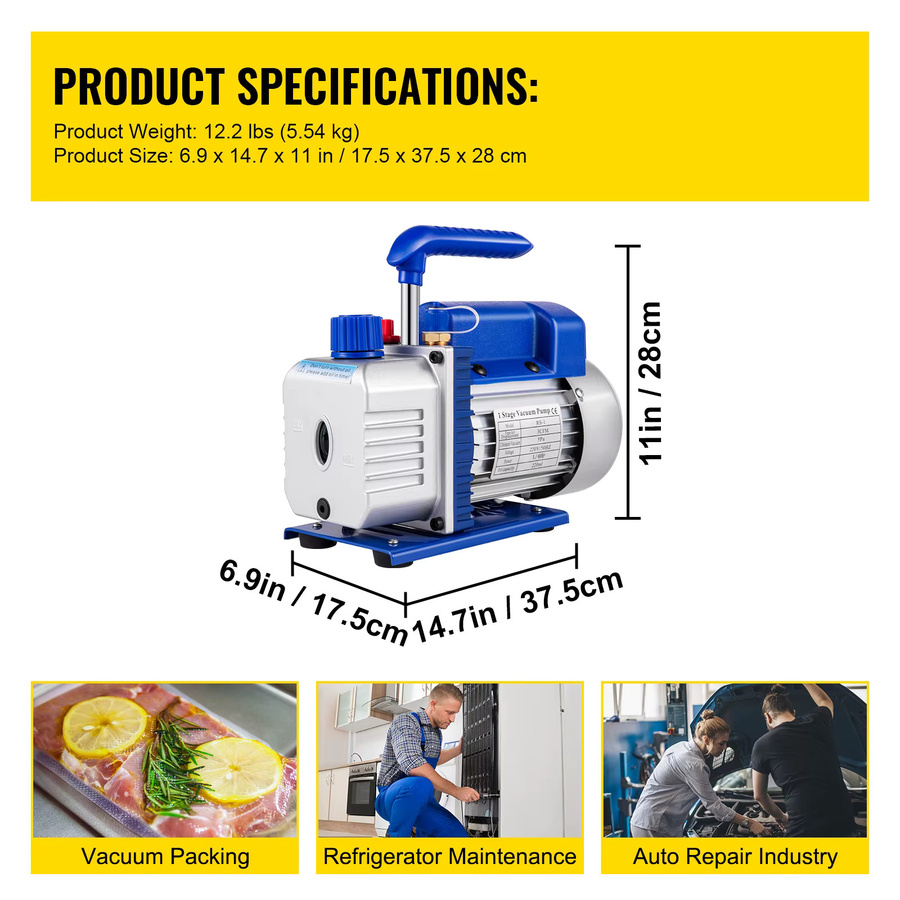 SucceBuy einstufige Vakuumpumpe 3CFM 1/4HP in Blau für Klimaanlagen und HVAC-Wartung - Bild 6