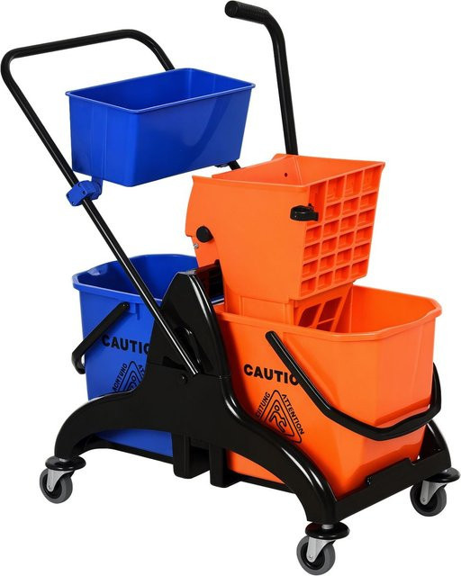 HOMCOM Putzwagen Reinigungswagen mit Wringer aus Kunststoff und Metall, Mehrfarbig, Volumen: 78 l, H x B x T: 95 x 45 x 78 cm - Bild 1