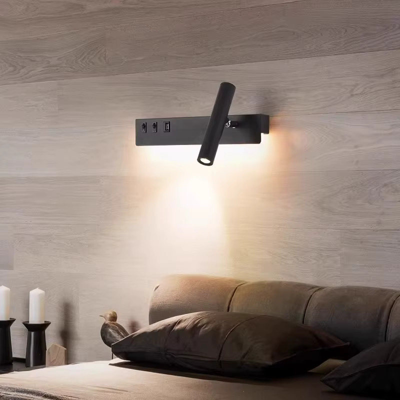 Homocean Moderne Wandleuchte in Schwarz mit USB-Anschluss, Dual-Licht-System mit Lesestrahler und Hintergrundbeleuchtung, Acrylschirm in organischer Form - Bild 2