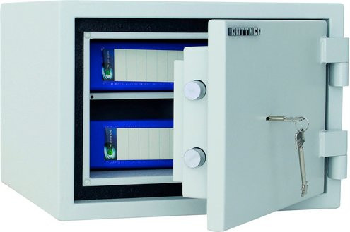 Rottner Wertschutzschrank Fire Safe 30, Feuerschutz 30 Min, S2, Doppelbartschloss, Stahl, grau, B/H/T: 44,5 x 31,5 x 45,0 cm - Bild 1