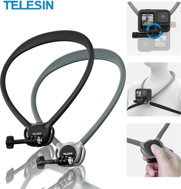 TELESIN Silikon-Halshalterung für Action-Kameras in Schwarz, kompatibel mit GoPro Hero 13 12 11 10 9 8, DJI OSMO Action 5 4 3 und Insta360 - Bild 1