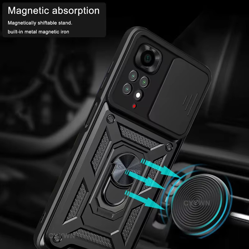 Slide Kamera Objektiv Schutz Rüstung mit Ring Halterung und Push Abdeckung für Xiaomi Redmi Note 14 13 12 11 Pro Plus 11s 12s in Schwarz und Silber - Bild 3