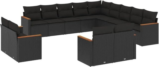 vidaXL 13-tlg. Garten-Sofagarnitur in U-Form aus schwarzem Poly-Rattan mit Kissen und pulverbeschichtetem Stahlgestell - Bild 1