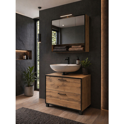Schildmeyer Waschbeckenunterschrank Max in Eiche Braun im Landhausstil, B/H/T: 80,2 x 60,7 x 33 cm - Bild 2