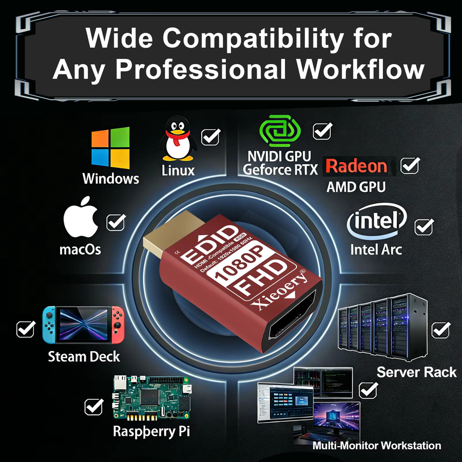 HDMI EDID Emulator xieoery Full HD 1920x1080 60Hz Dummy-HDMI-Stecker für Remote-Desktop und Multi-Monitor-Server - Bild 4