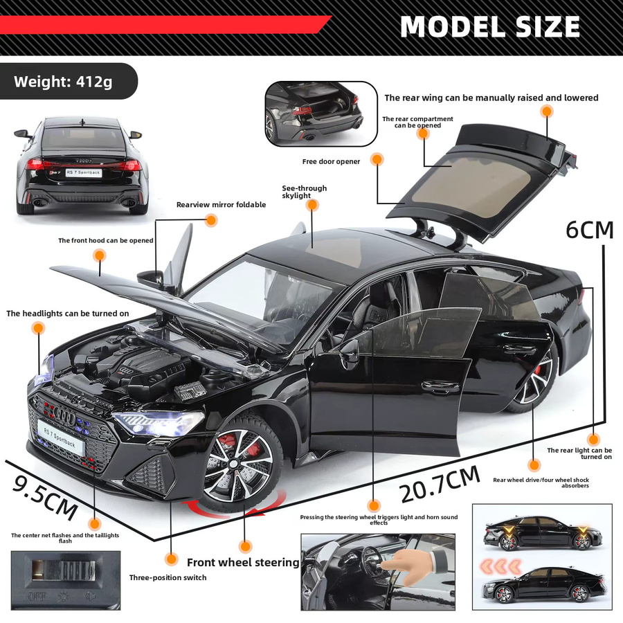WELLY Audi RS7 Automodell, 1:24, mit Licht und Sound, Metall - Bild 4
