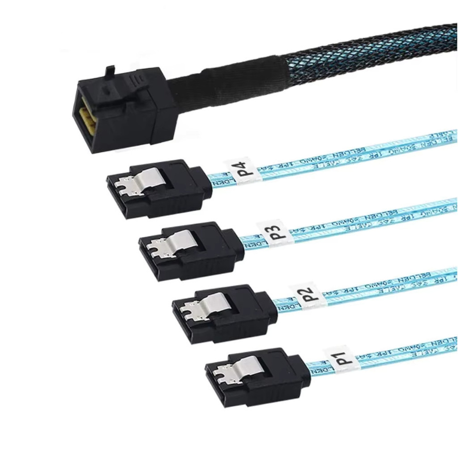 HD Mini SAS SFF8643 auf 4x SATA 3.0 Adapterkabel für SSD und Server-Festplatten 2,5 und 3,5 Zoll, Blau, 6 Gbit/s Unterstützung - Bild 4