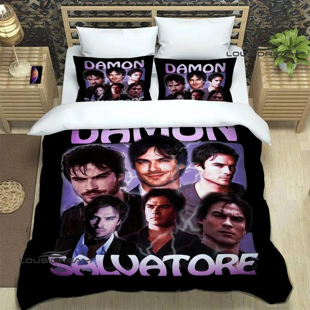Gu Tao Bettwäsche-Set The Vampire Diaries Damon Salvatore, Schwarz, B/H: 200 x 230 cm - Bild 1