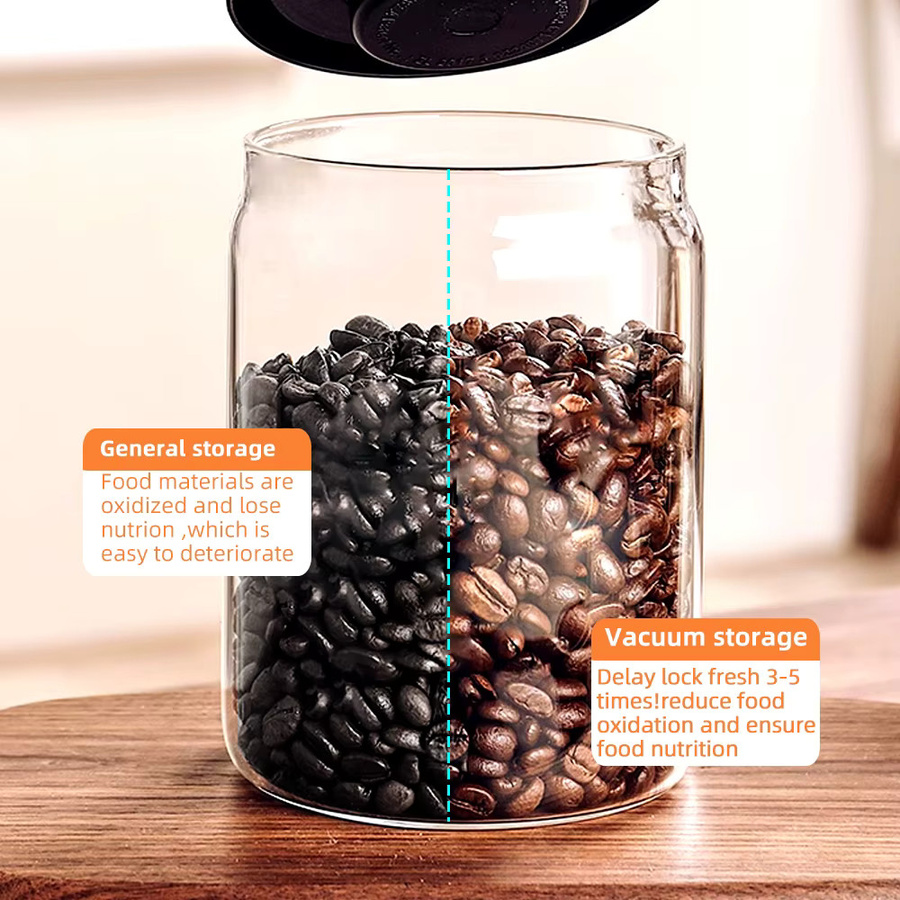 MYVIT Vakuumversiegelte Vorratsdose aus Glas in Transparent für Kaffeebohnen, Tee und Lebensmittel mit Luftextraktion und Feuchtigkeitsschutz, 0,5 l - Bild 4
