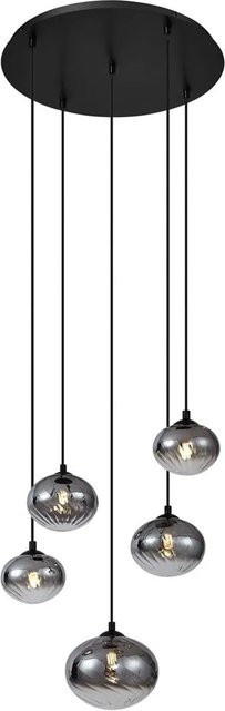 QAZQA Moderne Hängelampe Jia in Schwarz mit Rauchglas und runder Form - Bild 1