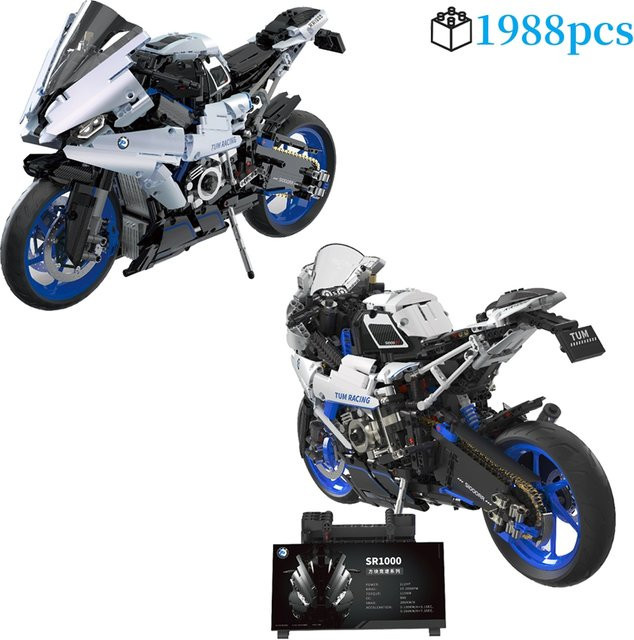 FUNXINEE Technischer Silberner Motorrad-Baustein, Motorrad-Modell-Set, 1988 Teile - Bild 1