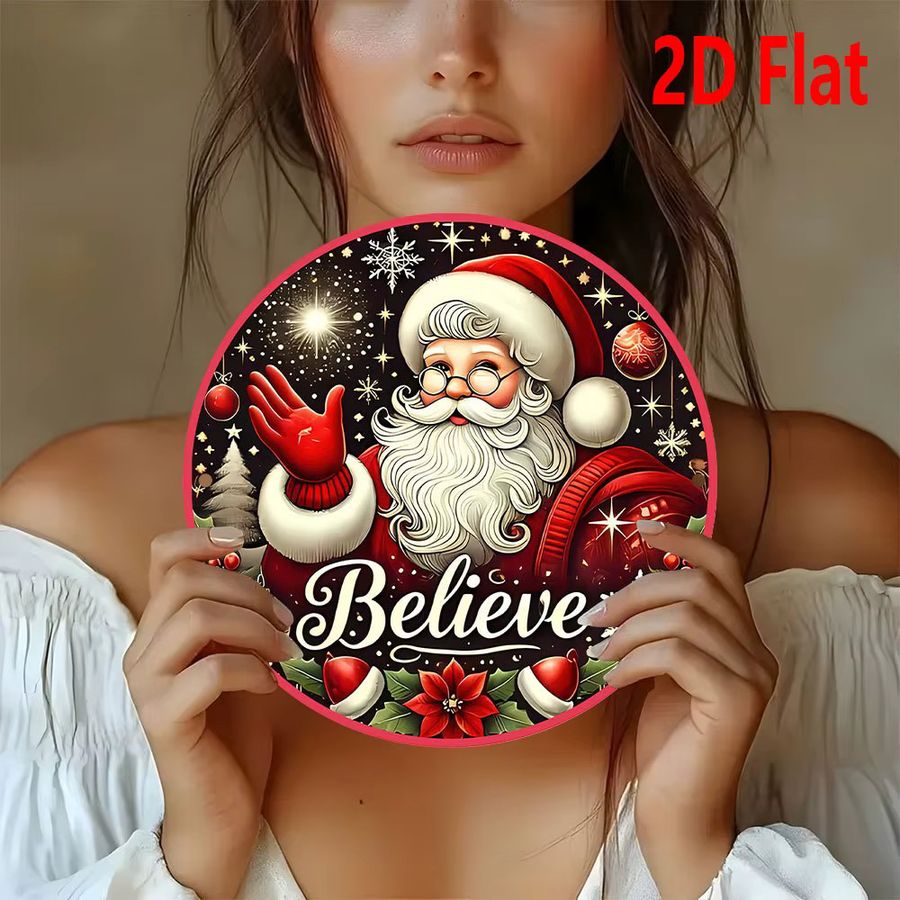 Weihnachtliche Wanddekoration aus Metall von Potdemiel mit Weihnachtsmann in Rot, Grün und Gold, Allwetter-Alu-Deko - Bild 2