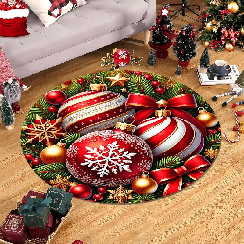 VIKAMA Runder Teppich mit Schleifenmotiv für Wohnzimmer, Schlafzimmer und Waschküche als Weihnachtsdekoration - Bild 5