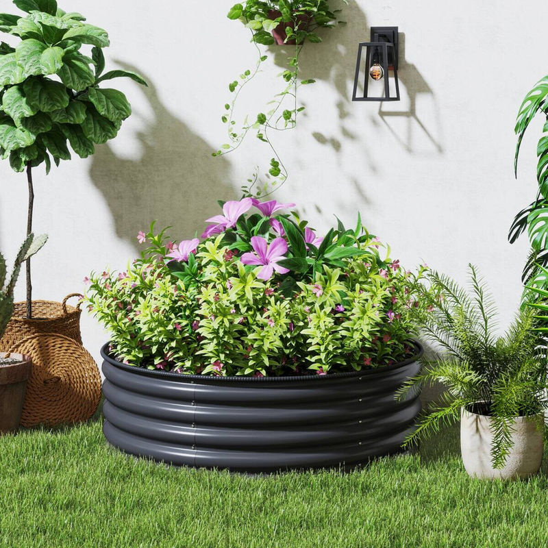 Outsunny Hochbeet aus Stahl in Dunkelgrau, stapelbares Pflanzbeet für Garten und Balkon, B/H/L: 120 x 43 x 120 cm - Bild 4