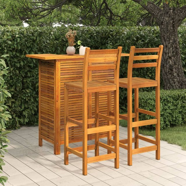 vidaXL 3-teiliges Gartenbar-Set aus Akazien-Massivholz in Braun, Tisch und Barhocker für Garten und Terrasse - Bild 2
