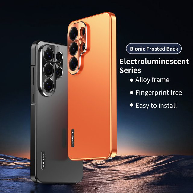 Magnetische Handyhülle mit Aluminiumrahmen für Samsung Galaxy S26 Ultra Plus in Orange mit biomimetischer mattierter Rückseite - Bild 1
