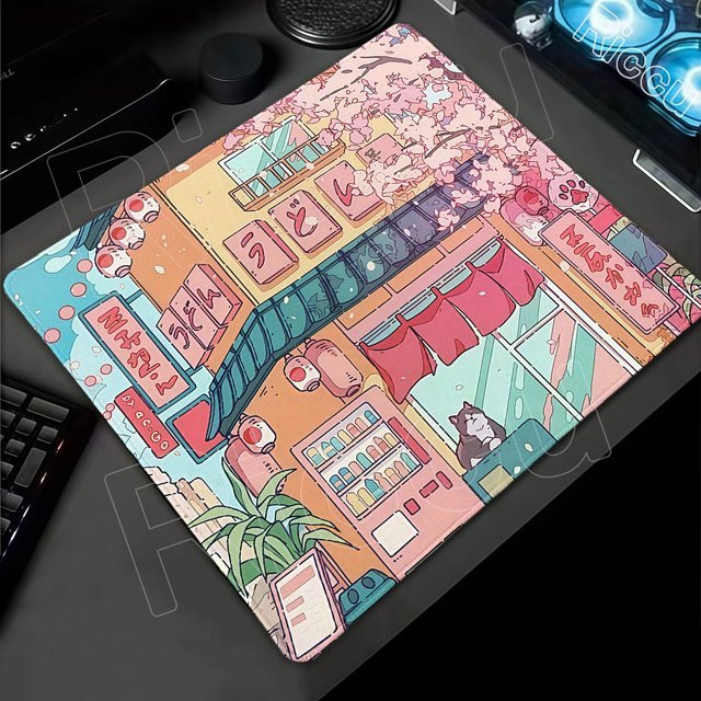Riccu Gaming-Mauspad mit Kirschblüten und Katze, rosa, XS - Bild 1
