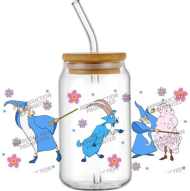 UV DTF 3D Transfer Aufkleber Merlin Klassisches Retro-Cartoon Schwert im Stein für Glasbehälter, Mehrfarbig - Bild 1