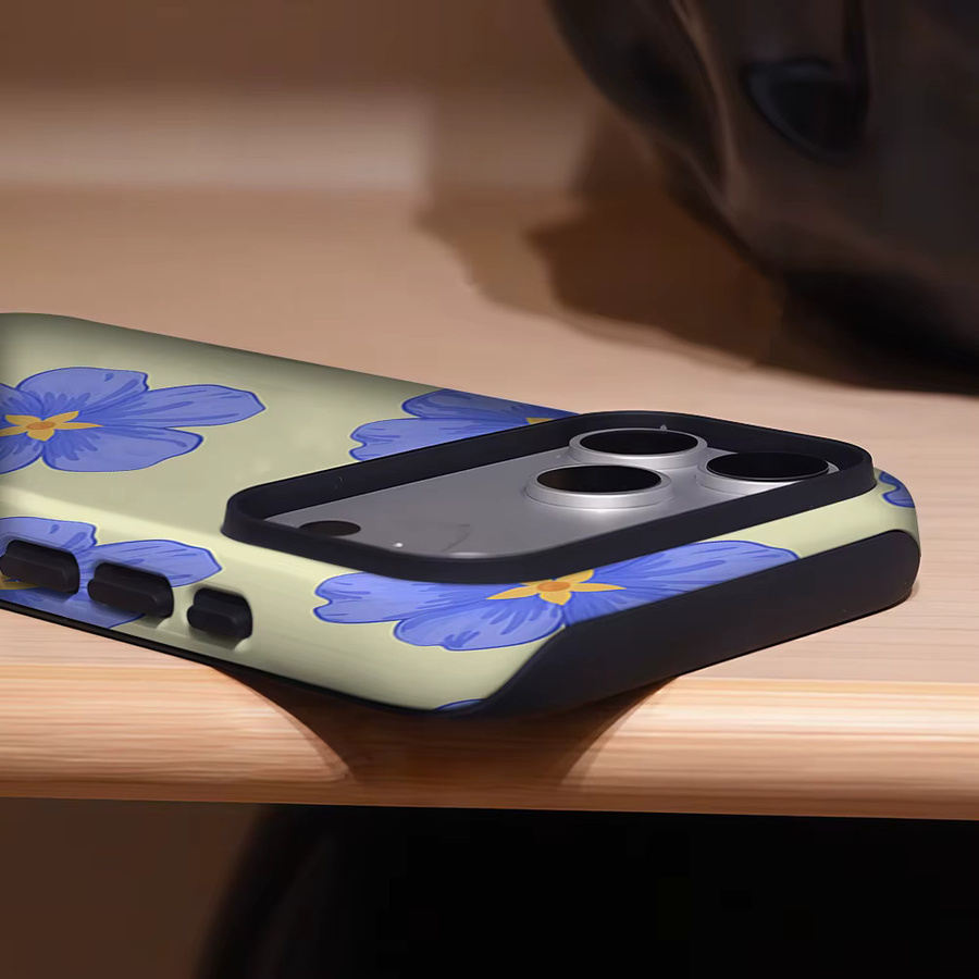 Aegis Schutzhülle mit Magnetfunktion für iPhone 17 16 15 14 Plus 13 Pro Max aus hartem PC mit blauem Stiefmütterchen-Druck - Bild 3