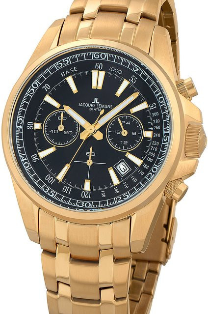 Jacques Lemans Chronograph, Quarz, Edelstahl, Schwarz, 44 mm, Herren - Bild 1