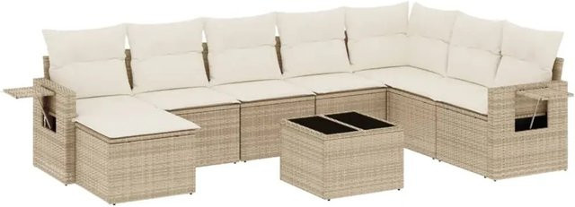 vidaXL 9-teilige Garten-Sofagarnitur in L-Form aus Poly-Rattan mit Kissen in Beige-Creme - Bild 1