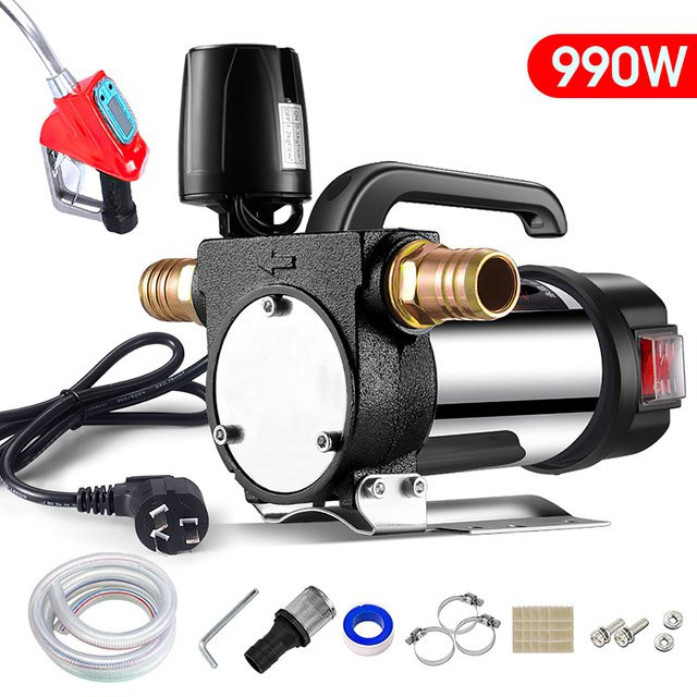 GECOFEER Kraftstoffpumpe für Diesel 990W, 12V/220V elektrische selbstansaugende Ölpumpe mit automatischer Abschaltung, Schwarz - Bild 1