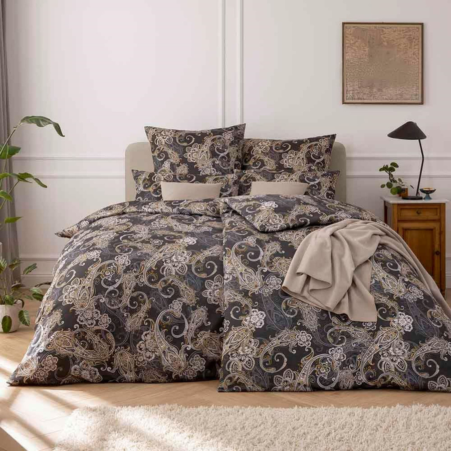 Estella Mako Jersey Bettwäsche Charlotte Paisley Grau, B/H: 135 x 200 cm mit Kissen 80 x 80 cm - Bild 1